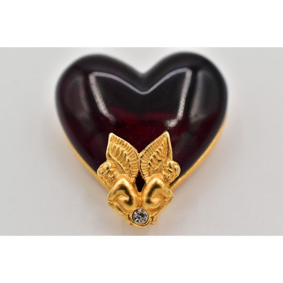 Givenchy Vintage Gripoix Heart Angel Pin Brooch Brushed Gold Cherub Signed BinBK - Picture 1 of 12